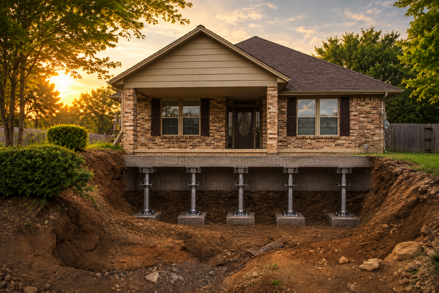 After stabilisation. Drag the handle to compare a settled foundation with the same home after structural stabilisation.